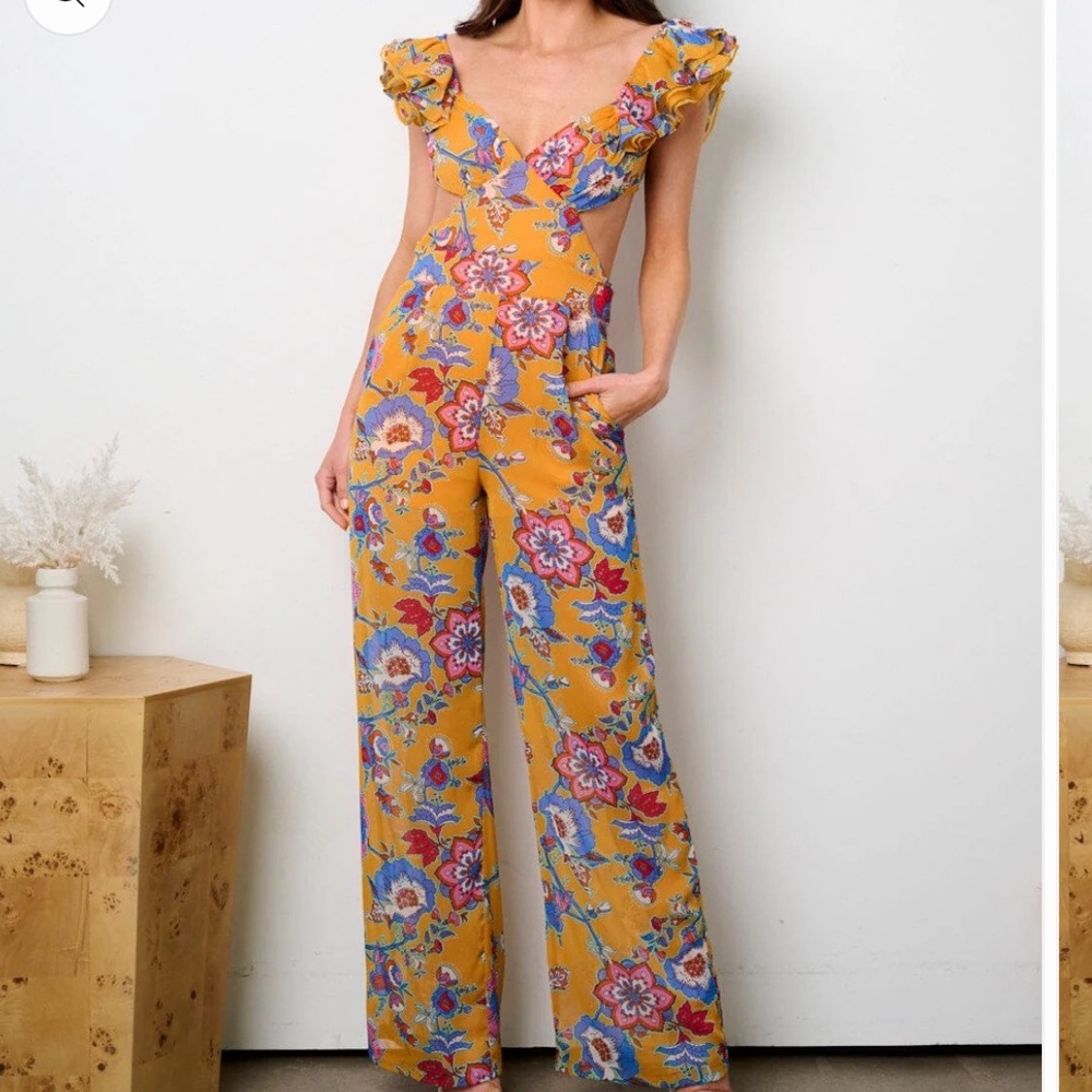 Vibrant Floral Jumpsuit with Ruffle Sleeves